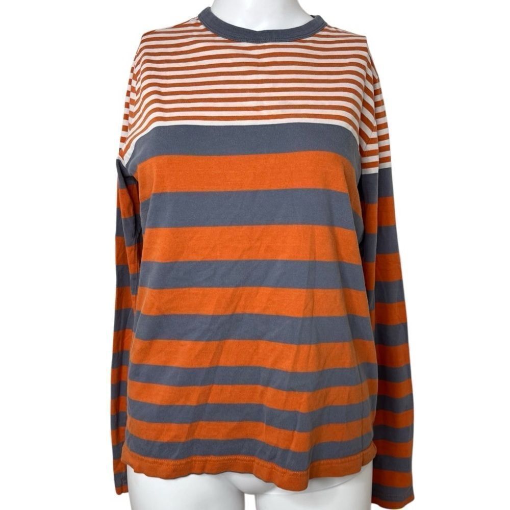 Striped Orange and Gray Long Sleeve Shirt